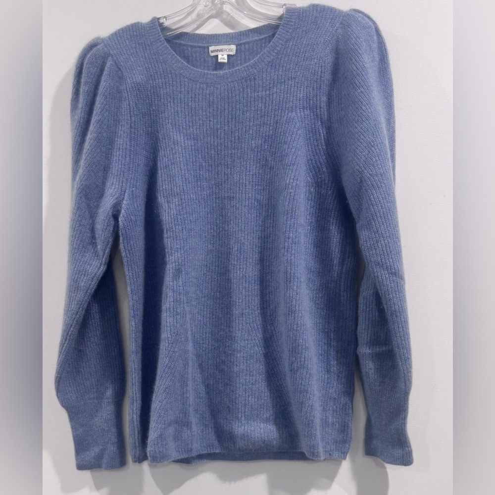 Minnie Rose Middle Blue Crew Neck Cashmere Sweater